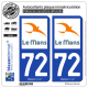 2 Autocollants plaque immatriculation Auto 72 Le Mans - Agglo