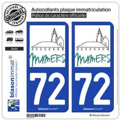 2 Autocollants plaque immatriculation Auto 72 Mamers - Ville