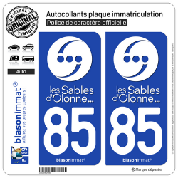 2 Autocollants plaque immatriculation Auto 85 Les Sables d'Olonne - Agglo
