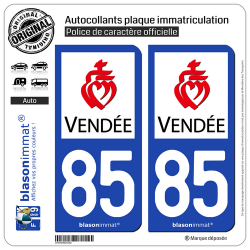 2 Autocollants plaque immatriculation Auto 85 Vendée - Département