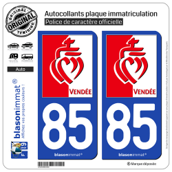 2 Autocollants plaque immatriculation Auto 85 Vendée - Drapée