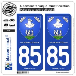 2 Autocollants plaque immatriculation Auto 85 Les Sables d'Olonne - Armoiries