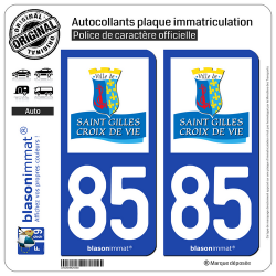 2 Autocollants plaque immatriculation Auto 85 Saint-Gilles-Croix-de-Vie - Commune