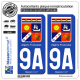 2 Autocollants plaque immatriculation Auto 9A Algérie Française - Armoiries