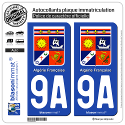 2 Autocollants plaque immatriculation Auto 9A Algérie Française - Armoiries