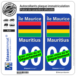 2 Autocollants plaque immatriculation Auto : Ile Maurice - Drapeau