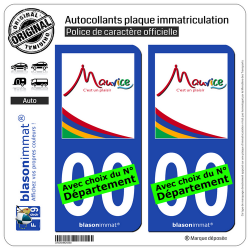 2 Autocollants plaque immatriculation Auto : Ile Maurice - Tourisme