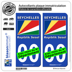 2 Autocollants plaque immatriculation Auto : Seychelles - Drapeau