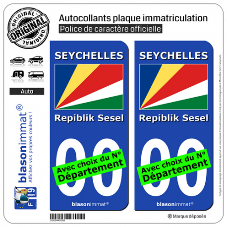 2 Autocollants plaque immatriculation Auto : Seychelles - Drapeau