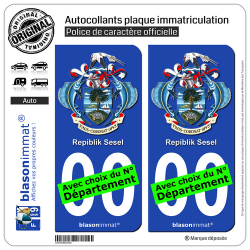 2 Autocollants plaque immatriculation Auto : Seychelles - Armoiries
