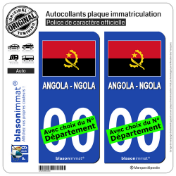 2 Autocollants plaque immatriculation Auto : Angola - Drapeau