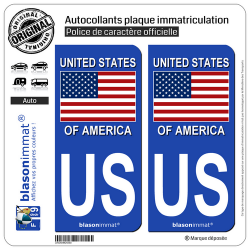 2 Autocollants plaque immatriculation Auto US États-Unis - Drapeau