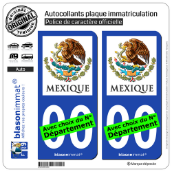 2 Autocollants plaque immatriculation Auto : Mexique - Armoiries