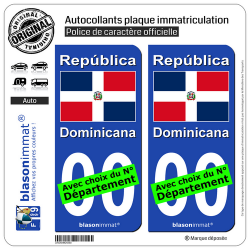 2 Autocollants plaque immatriculation Auto : République Dominicaine - Drapeau