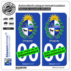 2 Autocollants plaque immatriculation Auto : Uruguay - Armoiries