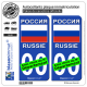 2 Autocollants plaque immatriculation Auto : Russie - Drapeau