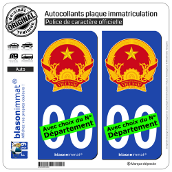 2 Autocollants plaque immatriculation Auto : Viêt Nam - Armoiries