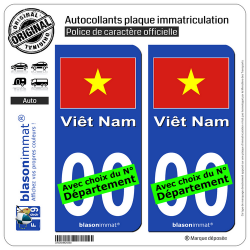2 Autocollants plaque immatriculation Auto : Viêt Nam - Drapeau