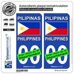 2 Autocollants plaque immatriculation Auto : Philippines - Drapeau