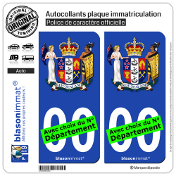2 Autocollants plaque immatriculation Auto : Nouvelle-Zélande - Armoiries