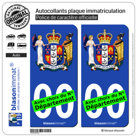 2 Autocollants plaque immatriculation Auto : Nouvelle-Zélande - Armoiries