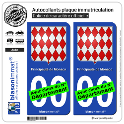 2 Autocollants plaque immatriculation Auto : Monaco - Blason