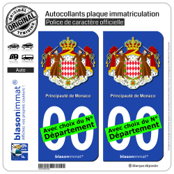 2 Autocollants plaque immatriculation Auto : Monaco - Armoiries