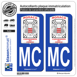 2 Autocollants plaque immatriculation Auto : MC Monaco - Garde Monégasque