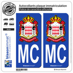 2 Autocollants plaque immatriculation Auto : MC Monaco - Carabiniers du Prince
