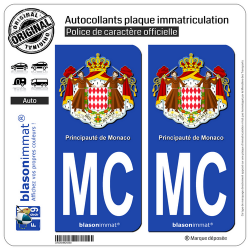 2 Autocollants plaque immatriculation Auto : MC Monaco - Armoiries