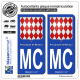 2 Autocollants plaque immatriculation Auto : MC Monaco - Blason