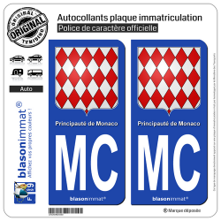 2 Autocollants plaque immatriculation Auto : MC Monaco - Blason