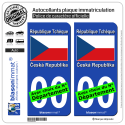 2 Autocollants plaque immatriculation Auto : Tchéquie - Drapeau