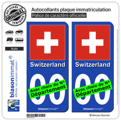 2 Autocollants plaque immatriculation Auto : Suisse - Drapeau