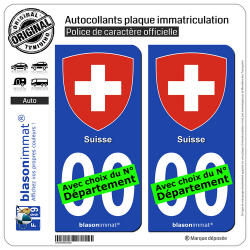 2 Autocollants plaque immatriculation Auto : Suisse - Armoiries