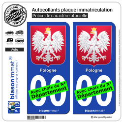 2 Autocollants plaque immatriculation Auto : Pologne - Armoiries