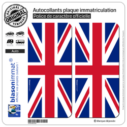 2 Autocollants plaque immatriculation Auto Royaume-Uni - Drapeau Vertical