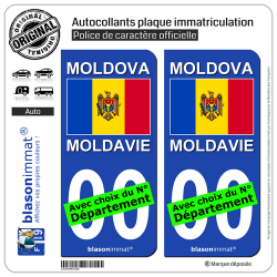 2 Autocollants plaque immatriculation Auto : Moldavie - Drapeau