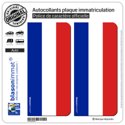 2 Autocollants plaque immatriculation Auto : France - Drapeau Vertical