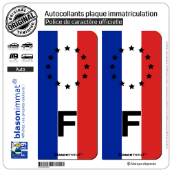 2 Autocollants plaque immatriculation Auto : F Drapeau Vertical - Coté Droit