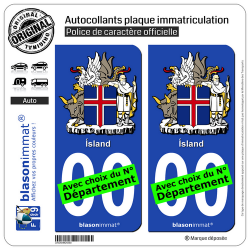 2 Autocollants plaque immatriculation Auto : Islande - Armoiries