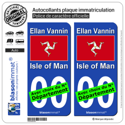 2 Autocollants plaque immatriculation Auto : Île de Man - Drapeau