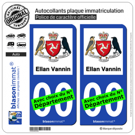 2 Autocollants plaque immatriculation Auto : Île de Man - Armoiries