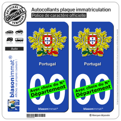 2 Autocollants plaque immatriculation Auto : Portugal - Armoiries