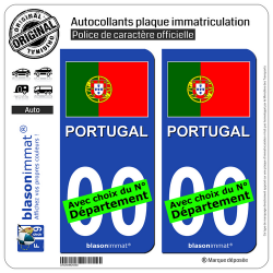 2 Autocollants plaque immatriculation Auto : Portugal - Drapeau