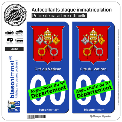 2 Autocollants plaque immatriculation Auto : Vatican - Armoiries