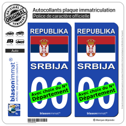 2 Autocollants plaque immatriculation Auto : Serbie - Drapeau