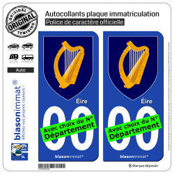2 Autocollants plaque immatriculation Auto : Irlande - Armoiries