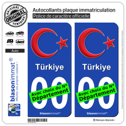 2 Autocollants plaque immatriculation Auto : Turquie - Armoiries