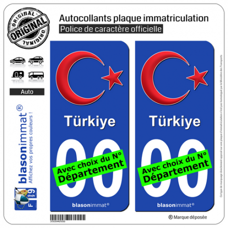 2 Autocollants plaque immatriculation Auto : Turquie - Armoiries